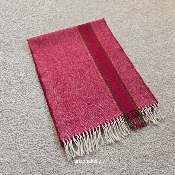 NWOT Wool Herringbone Burgundy Scarf with Big Stripe - Picture 11 of 13